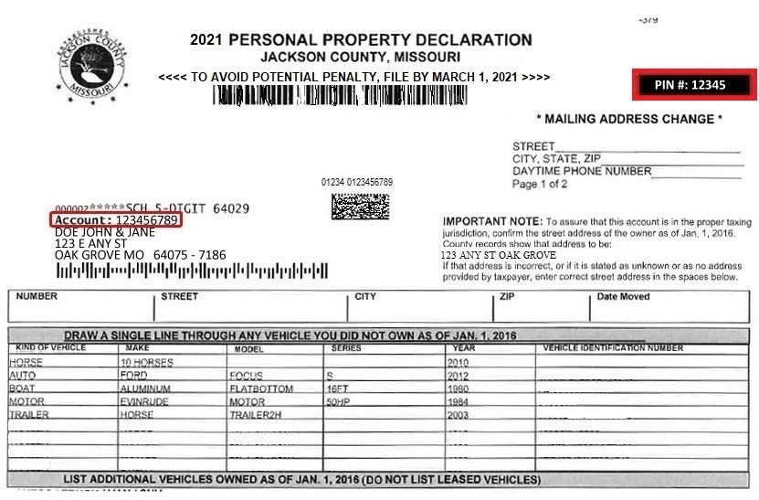 Image of Perspnal Property Declaration form