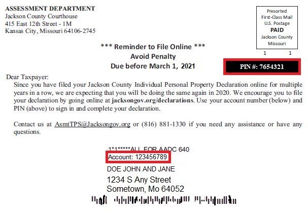 Image of Perspnal Property Declaration form